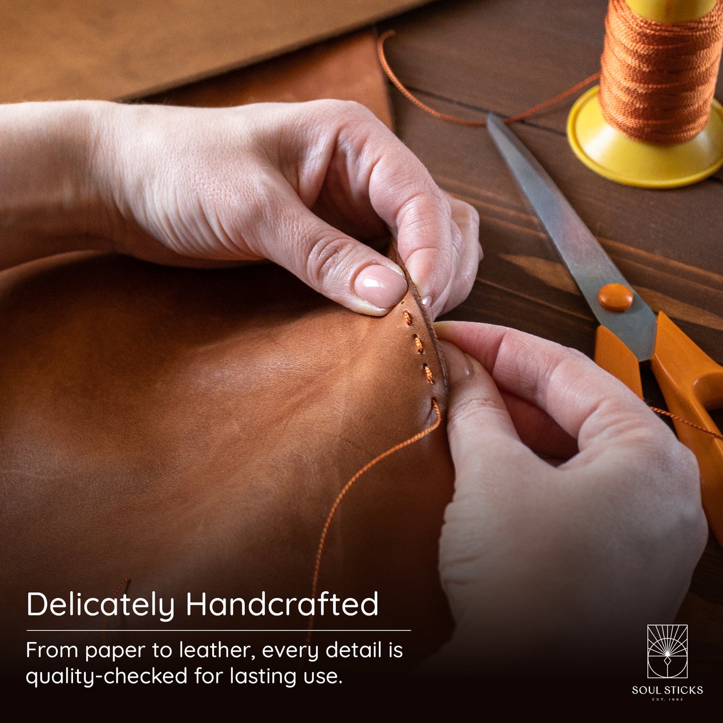 Detail image related to the handmade Butterfly leather journal