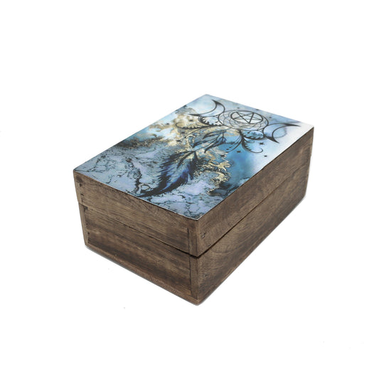 Natural wood box designed for rituals, crystals, or small personal items.