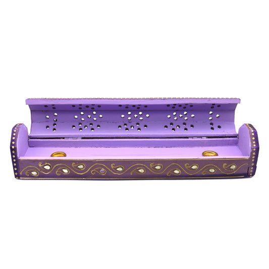 Wooden incense holder box with storage compartment for spiritual and aromatic use