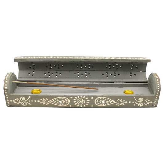 Wooden incense holder box with storage compartment for spiritual and aromatic use