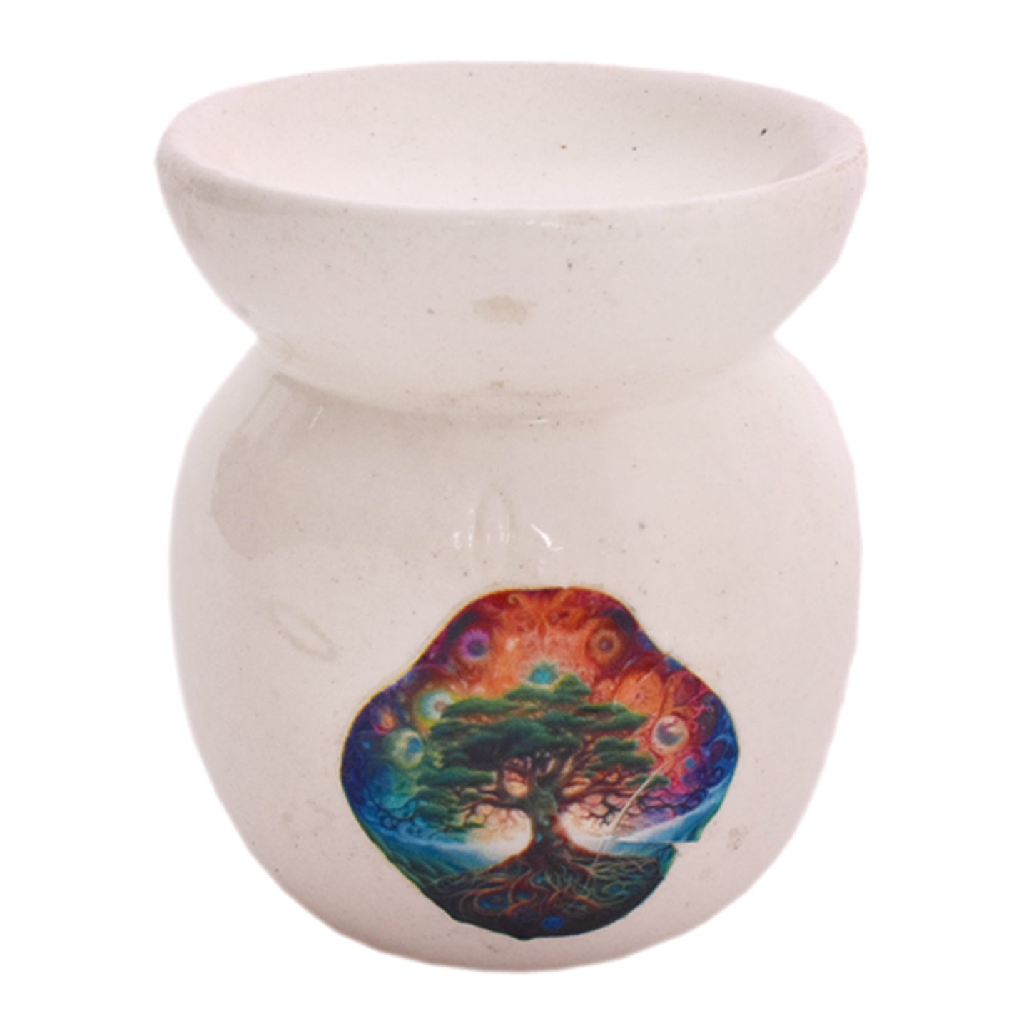 Ceramic burner for incense or essential oils on a neutral background.