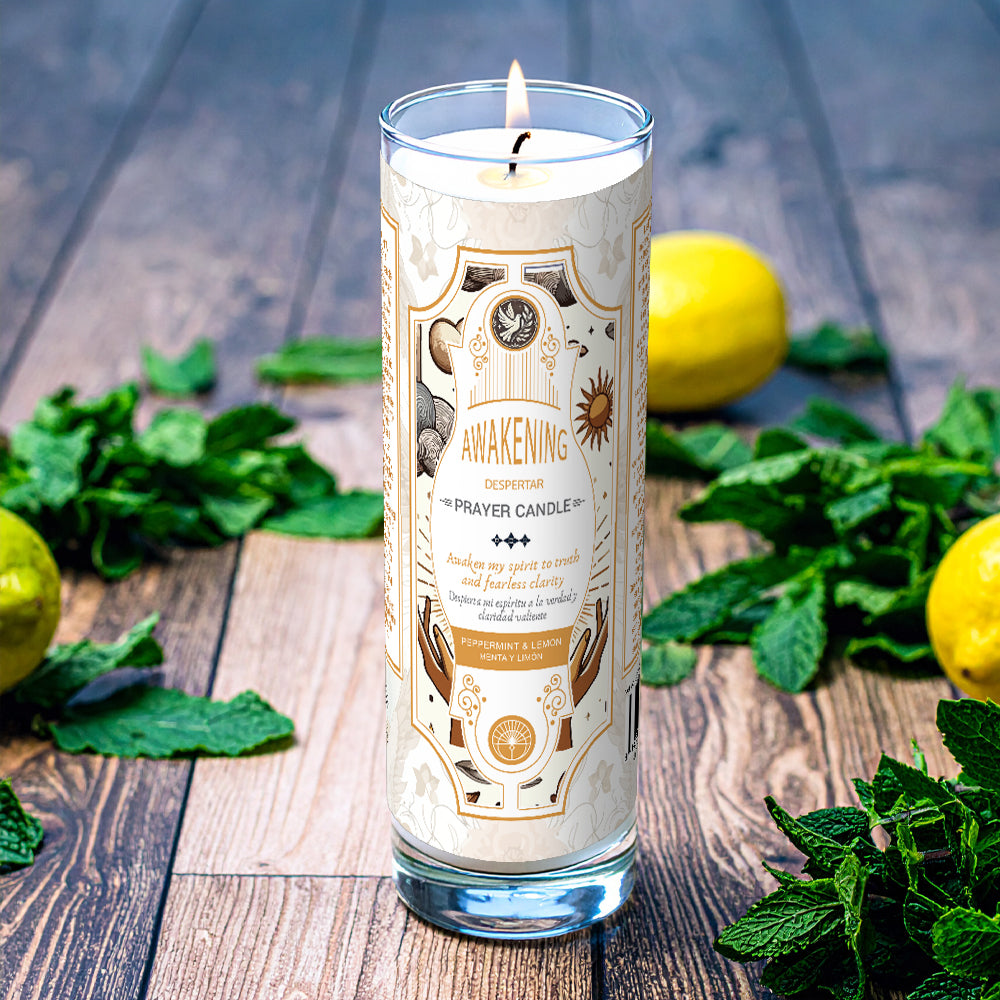 Hand-poured prayer candle for meditation, manifestation, and spiritual practice.