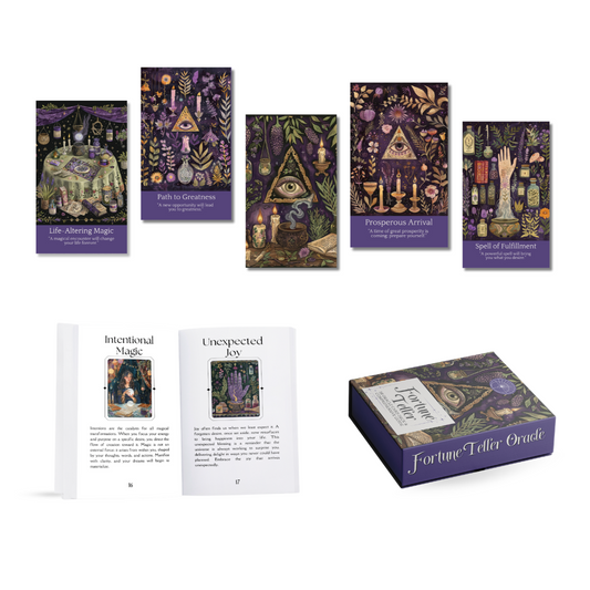 Set of spiritual cards with mystical artwork and messages.