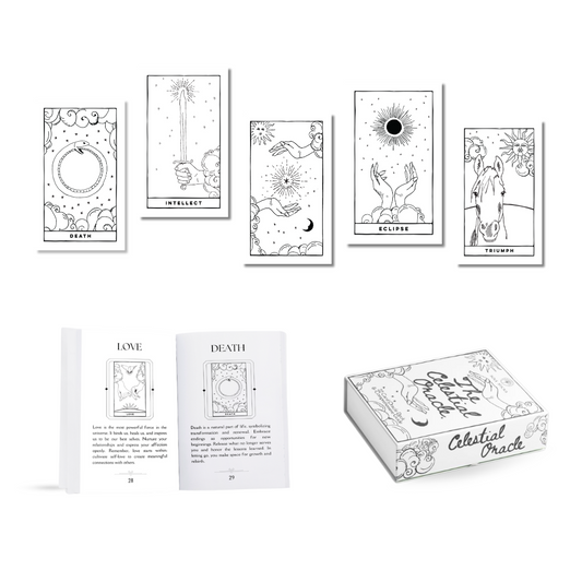 Set of spiritual cards with mystical artwork and messages.