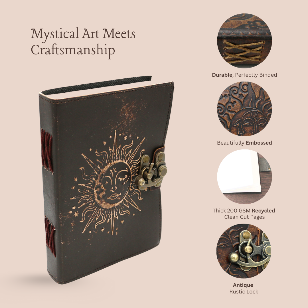 Sun & Moon Embossed Blank Leather Journal 5" x 7"
