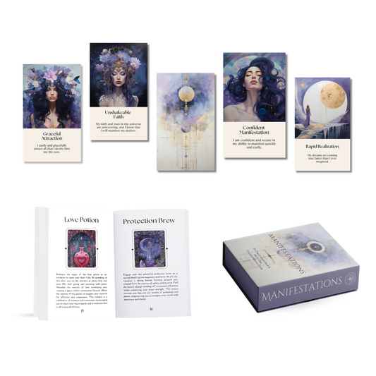 Set of spiritual cards with mystical artwork and messages.