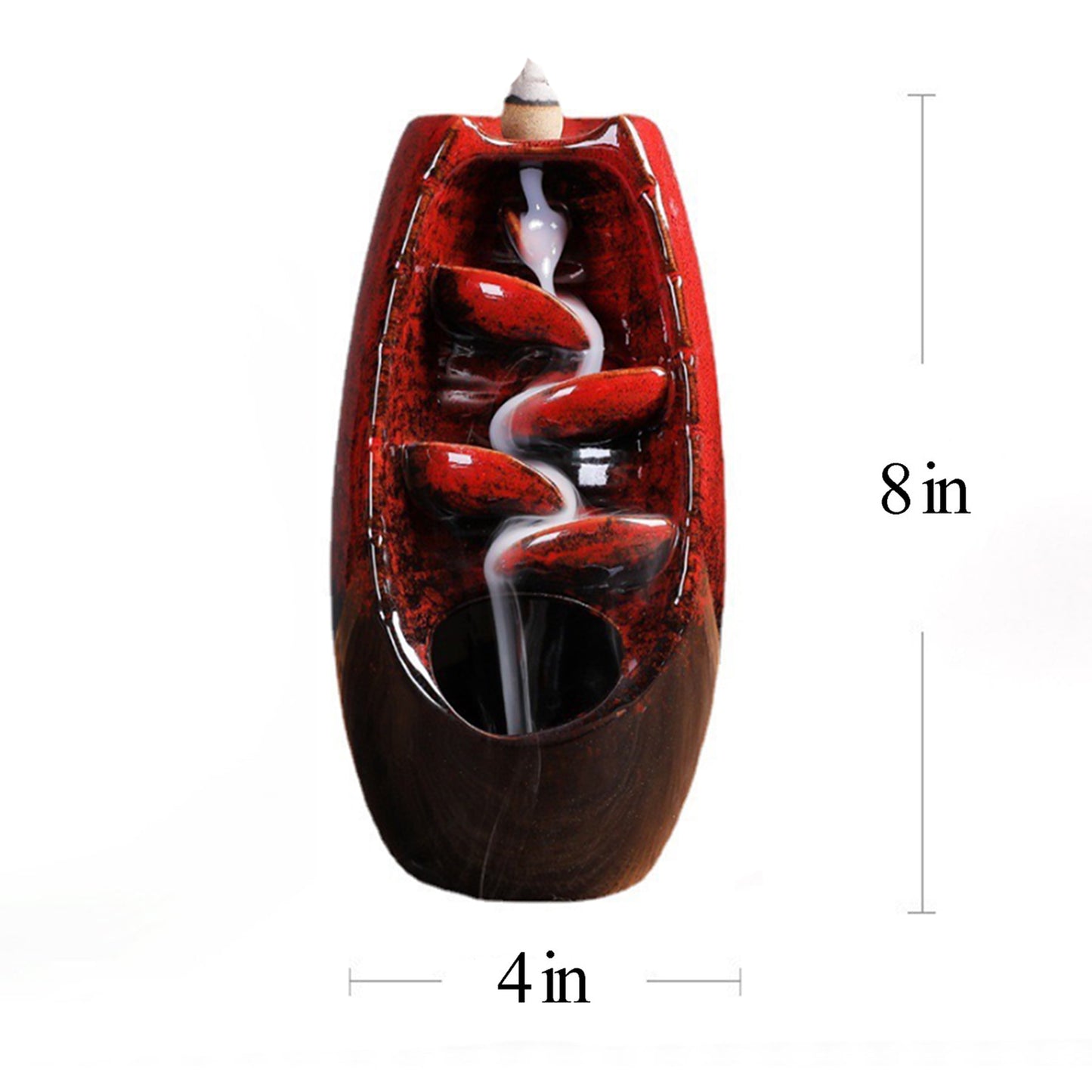 Red Ceramic Backflow Incense Burner (8")