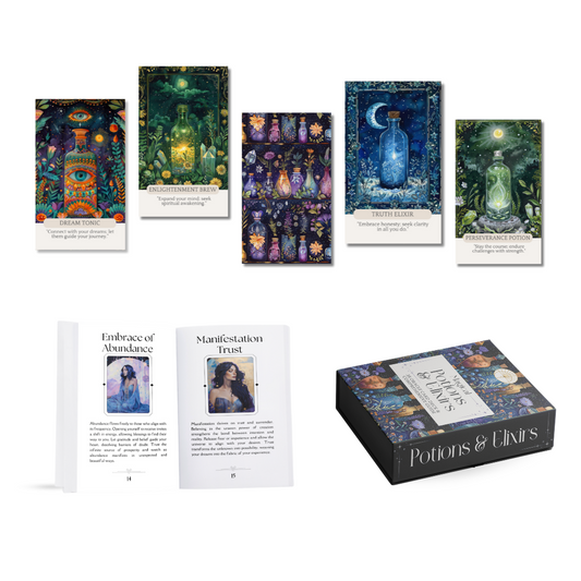 Set of spiritual cards with mystical artwork and messages.