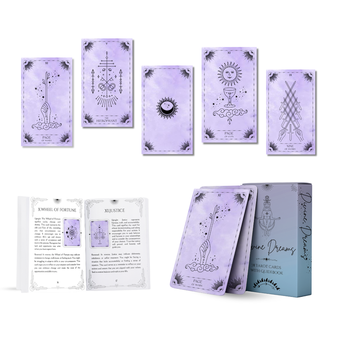 Set of spiritual cards with mystical artwork and messages.