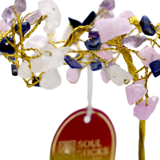 Handmade crystal tree with natural gemstones for energy balance, positivity, and home decoration