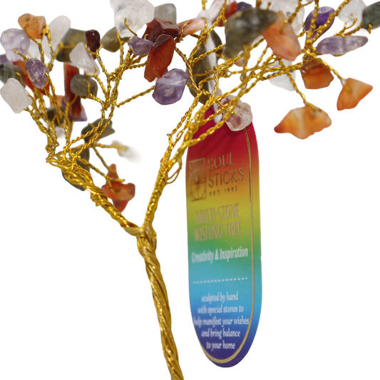 Handmade crystal tree with natural gemstones for energy balance, positivity, and home decoration