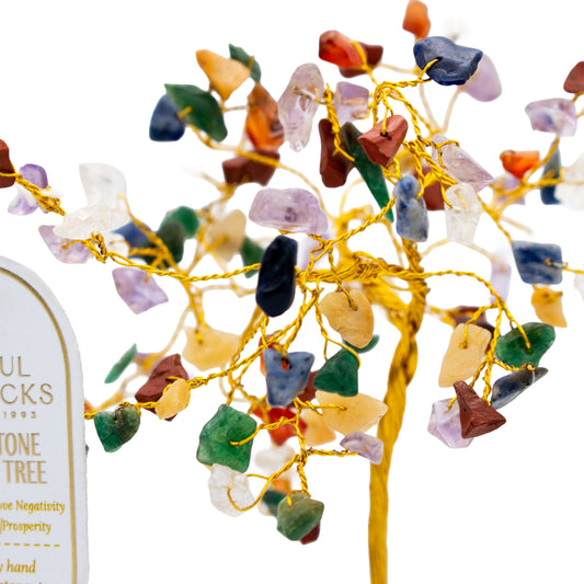 Handmade crystal tree with natural gemstones for energy balance, positivity, and home decoration