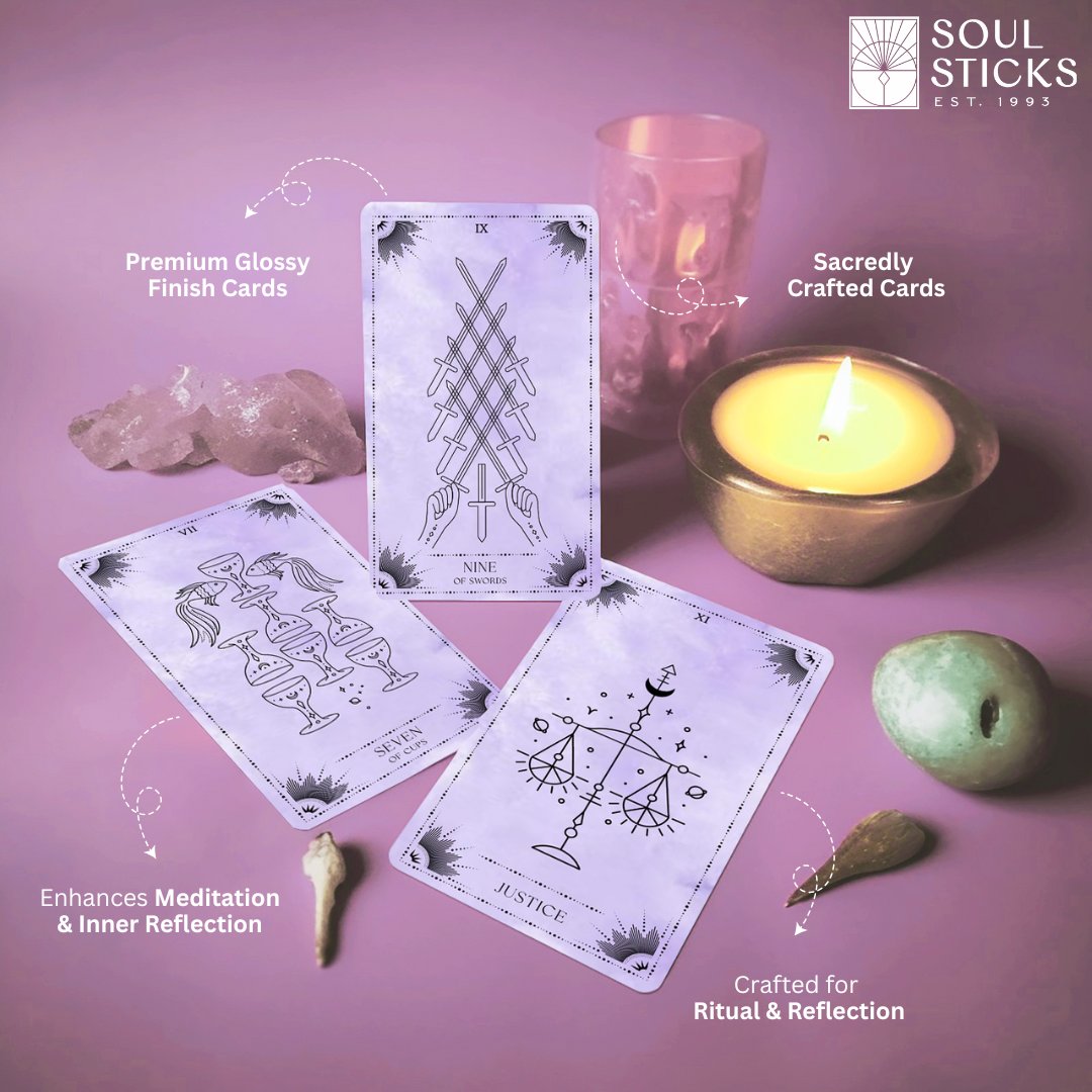 Set of spiritual cards with mystical artwork and messages.