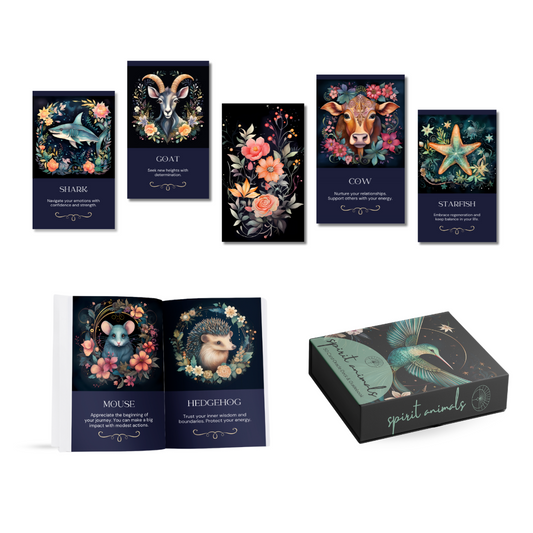 Set of spiritual cards with mystical artwork and messages.