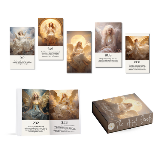 Set of spiritual cards with mystical artwork and messages.