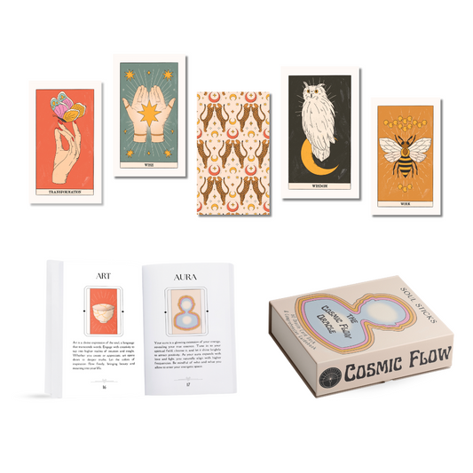 Set of spiritual cards with mystical artwork and messages.