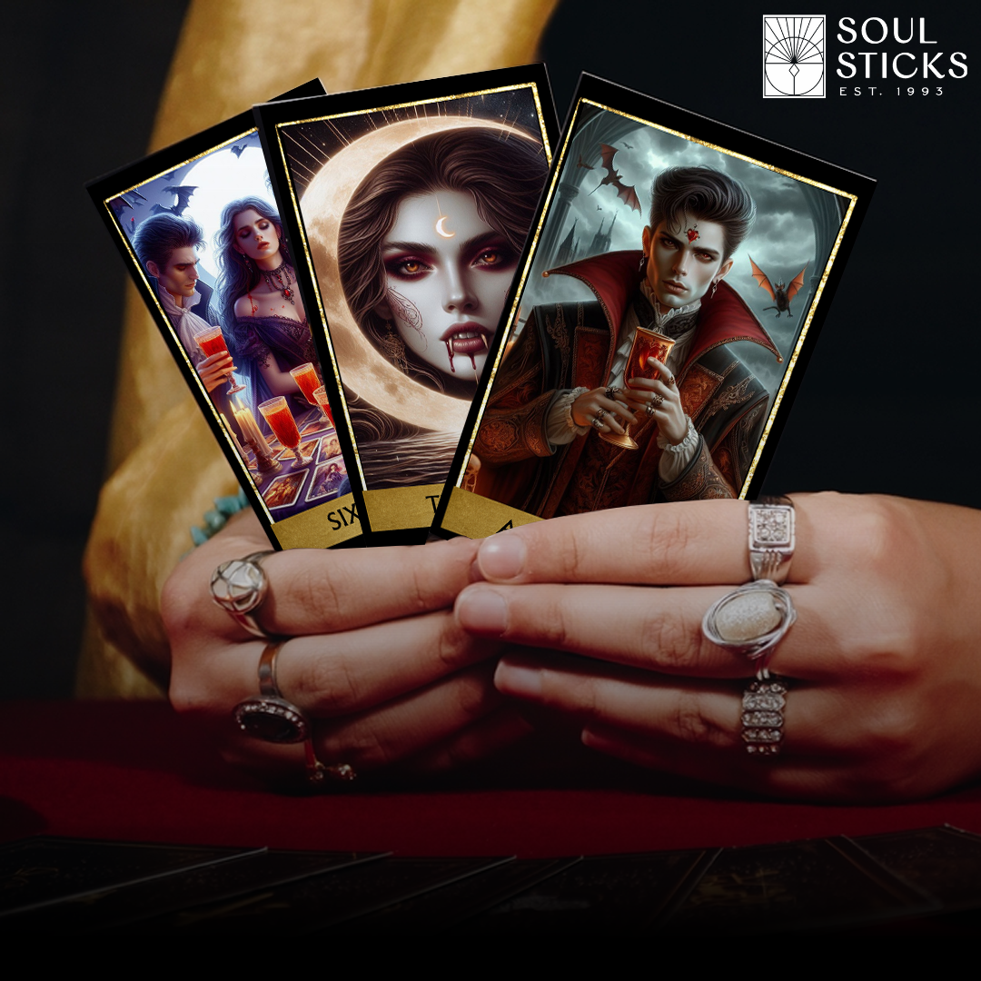 Set of spiritual cards with mystical artwork and messages.