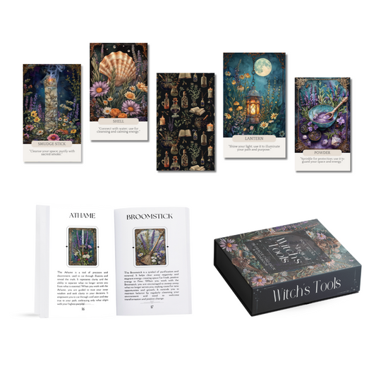 Set of spiritual cards with mystical artwork and messages.