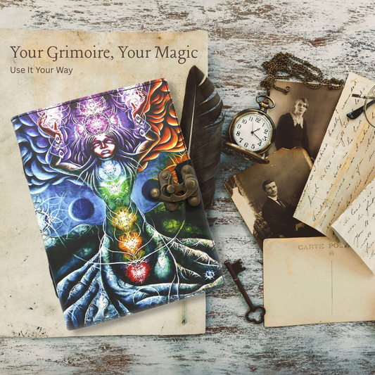 Handmade leather journal for witches, spell work, and mystical note-taking