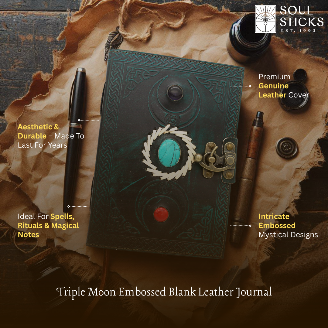 Triple Moon Embossed Blank Leather Journal 6" x 8"