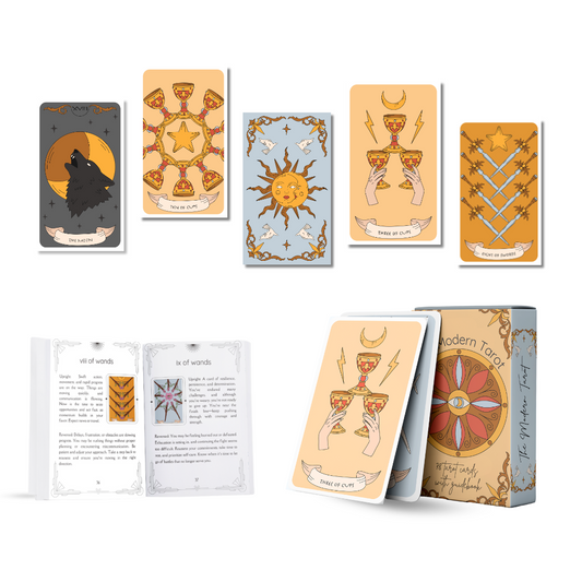Set of spiritual cards with mystical artwork and messages.