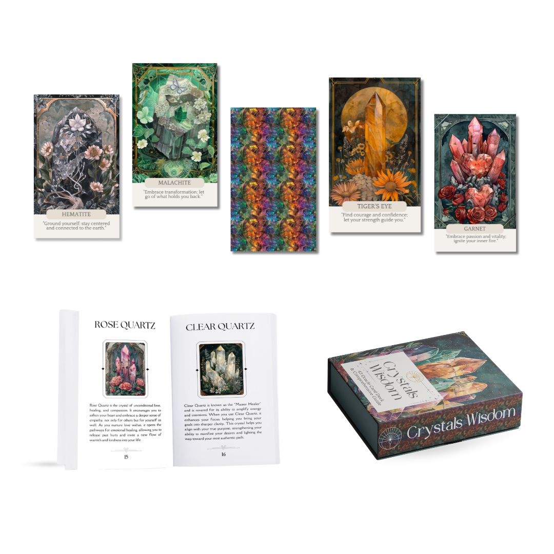 Set of spiritual cards with mystical artwork and messages.