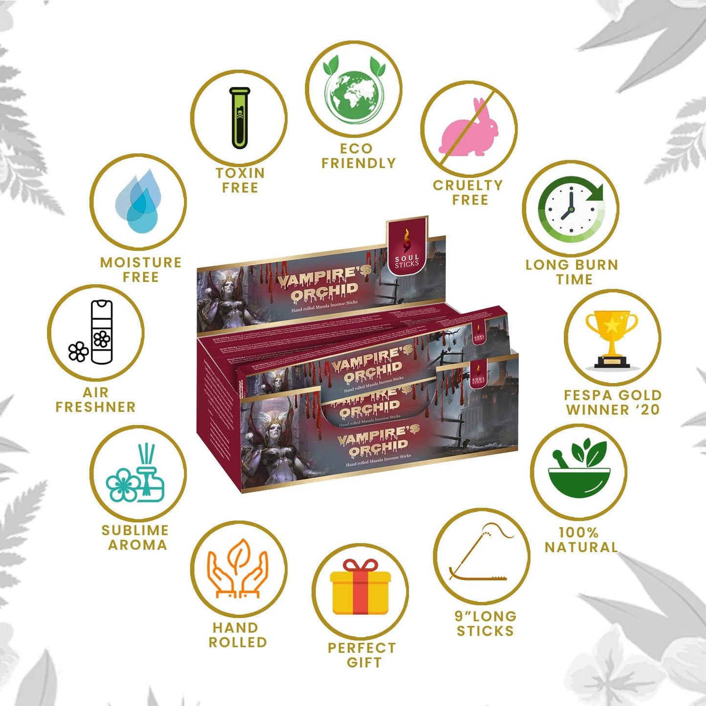 Soul Sticks, 15 G Vampires Orchid Natural Masala Incense Sticks (12 PK BOX)