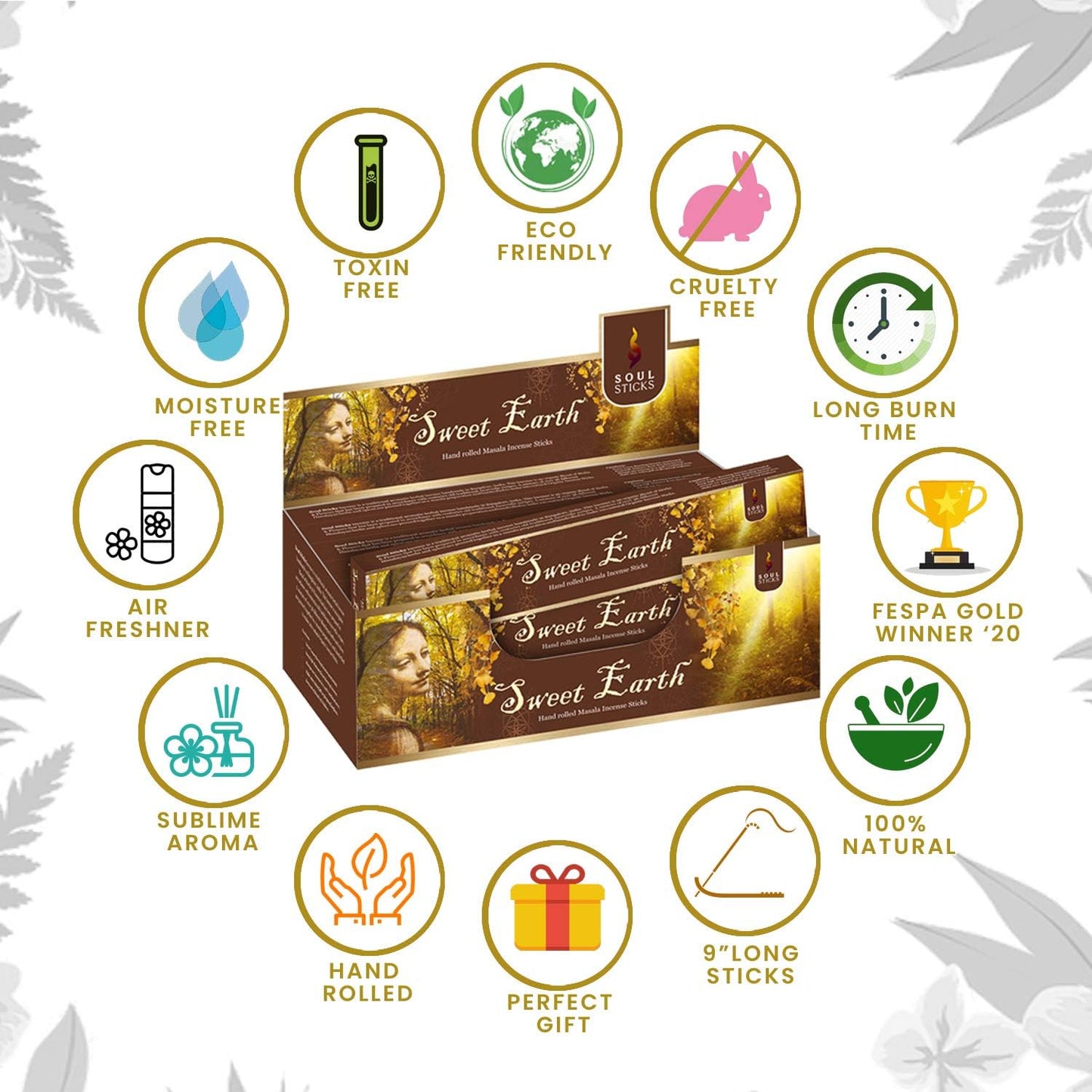 Soul Sticks, 15 G Sweet Earth Natural Masala Incense Sticks (12 PK BOX)
