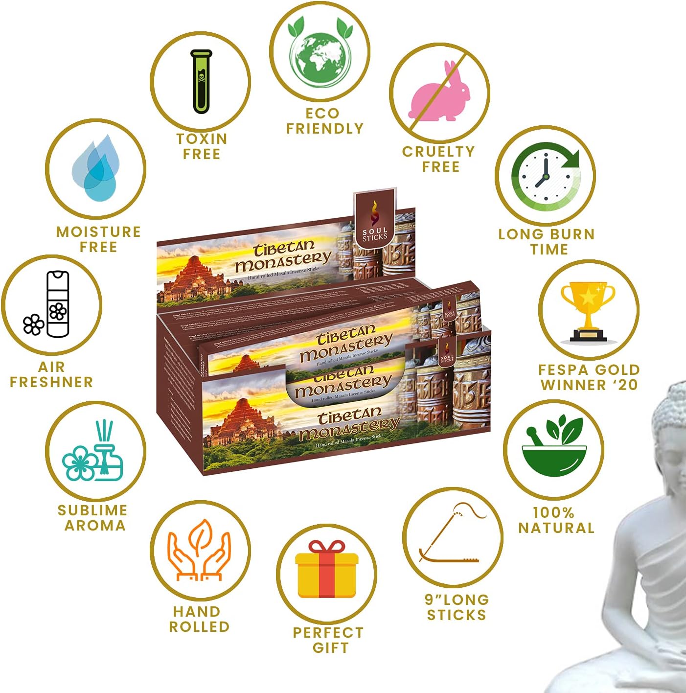 Soul Sticks, 15 G Tibetan Monastery Natural Masala Incense Sticks (12 PK BOX)