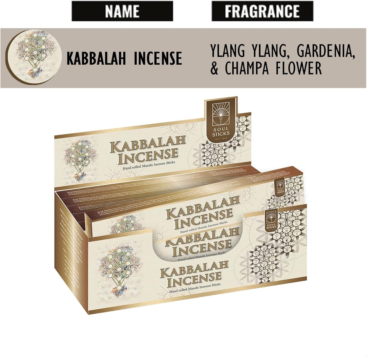 Soul Sticks, 15 G Kaballah Natural Masala Incense Sticks (12 PK BOX)
