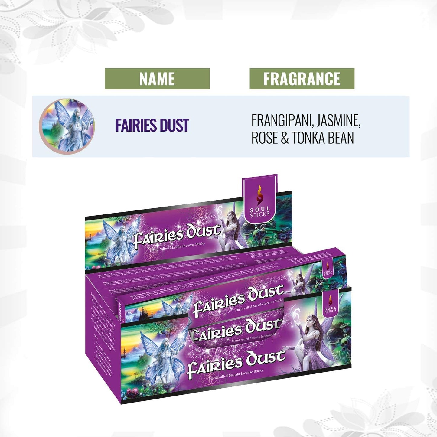 Soul Sticks, 15 G Fairies Dust Natural Masala Incense Sticks (12 PK BOX)