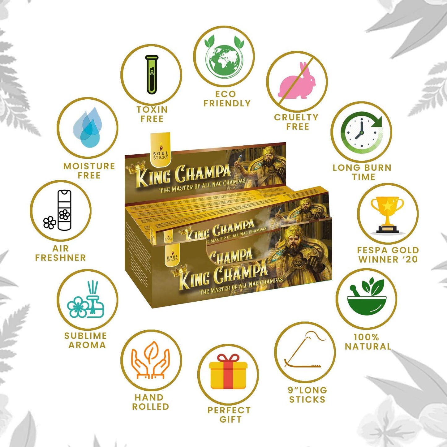 Soul Sticks, 15 G King Champa Natural Masala Incense Sticks (12 PK BOX)