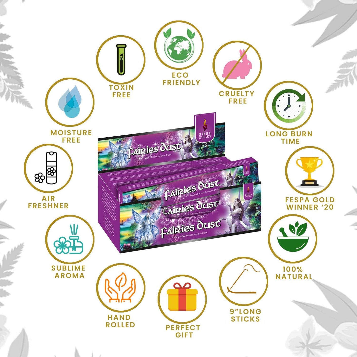 Soul Sticks, 15 G Fairies Dust Natural Masala Incense Sticks (12 PK BOX)