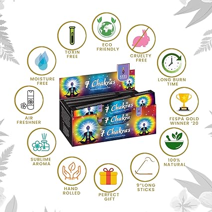 Soul Sticks, 15 G Seven Chakras Natural Masala Incense Sticks (12 PK BOX)