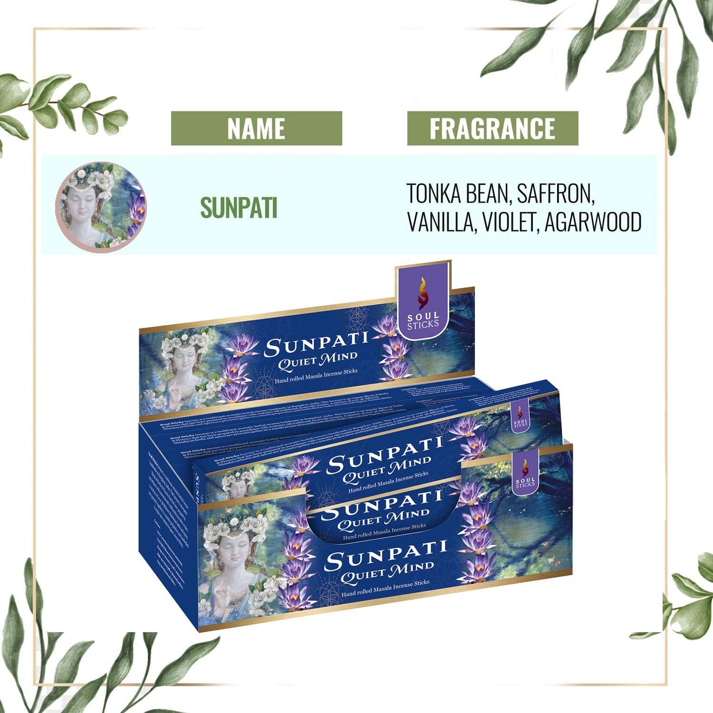 Soul Sticks, 15 G Sunpati Natural Masala Incense Sticks (12 PK BOX)