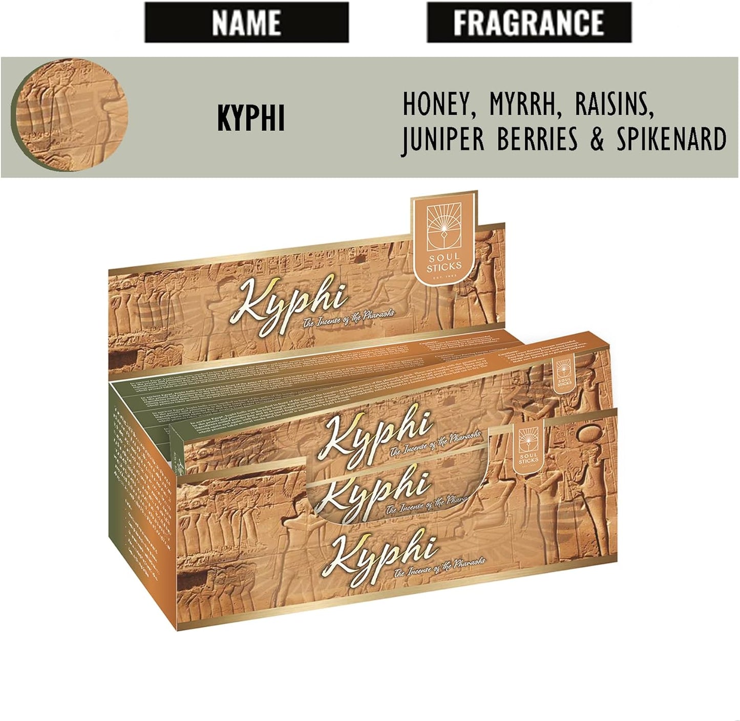 Soul Sticks, 15 G Kyphi Natural Masala Incense Sticks (12 PK BOX)