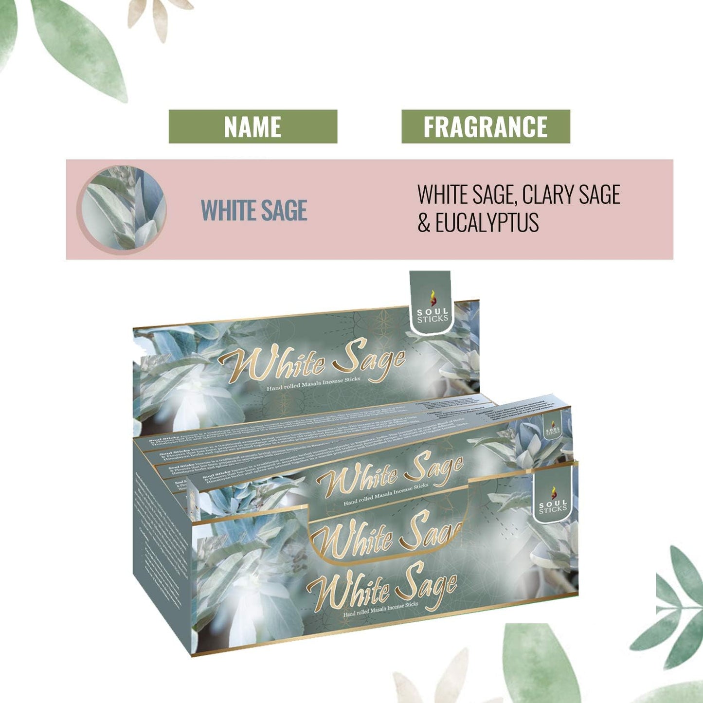 Soul Sticks, 15 G White Sage Natural Masala Incense Sticks (12 PK BOX)