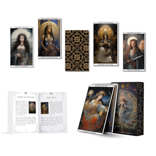 Set of spiritual cards with mystical artwork and messages.
