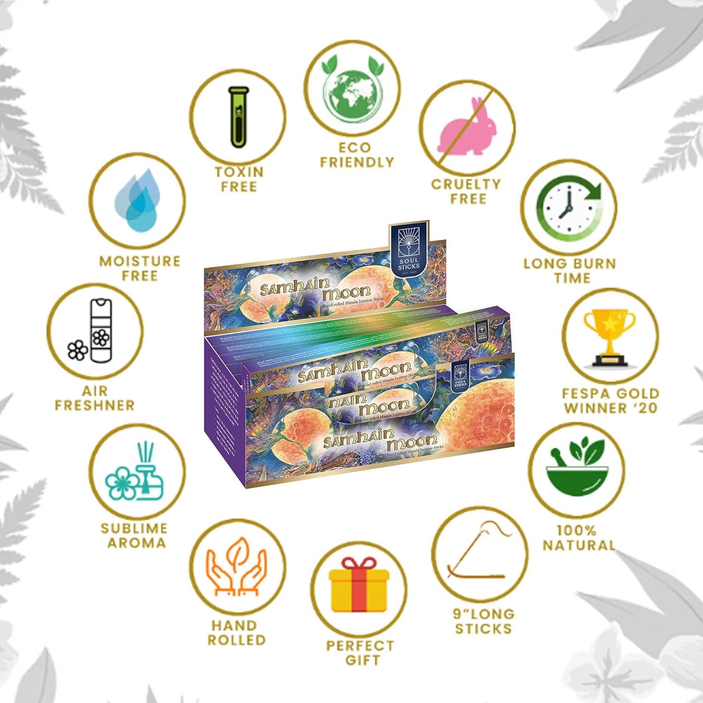 Soul Sticks, 15 G Samhain Moon Natural Masala Incense Sticks (12 PK BOX)
