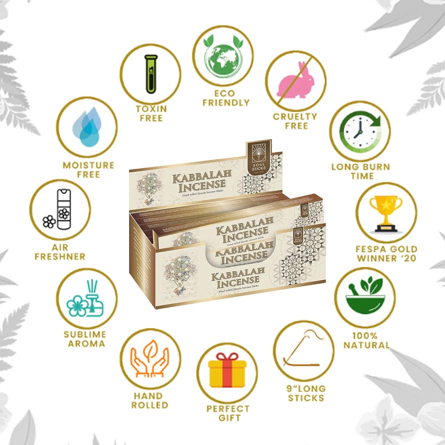 Soul Sticks, 15 G Kaballah Natural Masala Incense Sticks (12 PK BOX)
