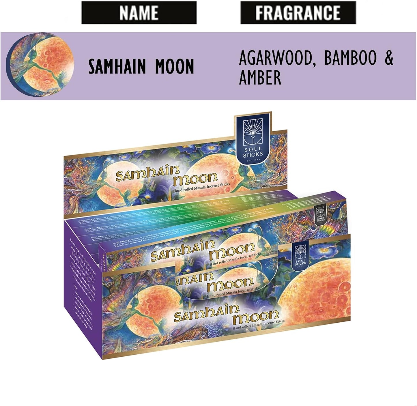 Soul Sticks, 15 G Samhain Moon Natural Masala Incense Sticks (12 PK BOX)