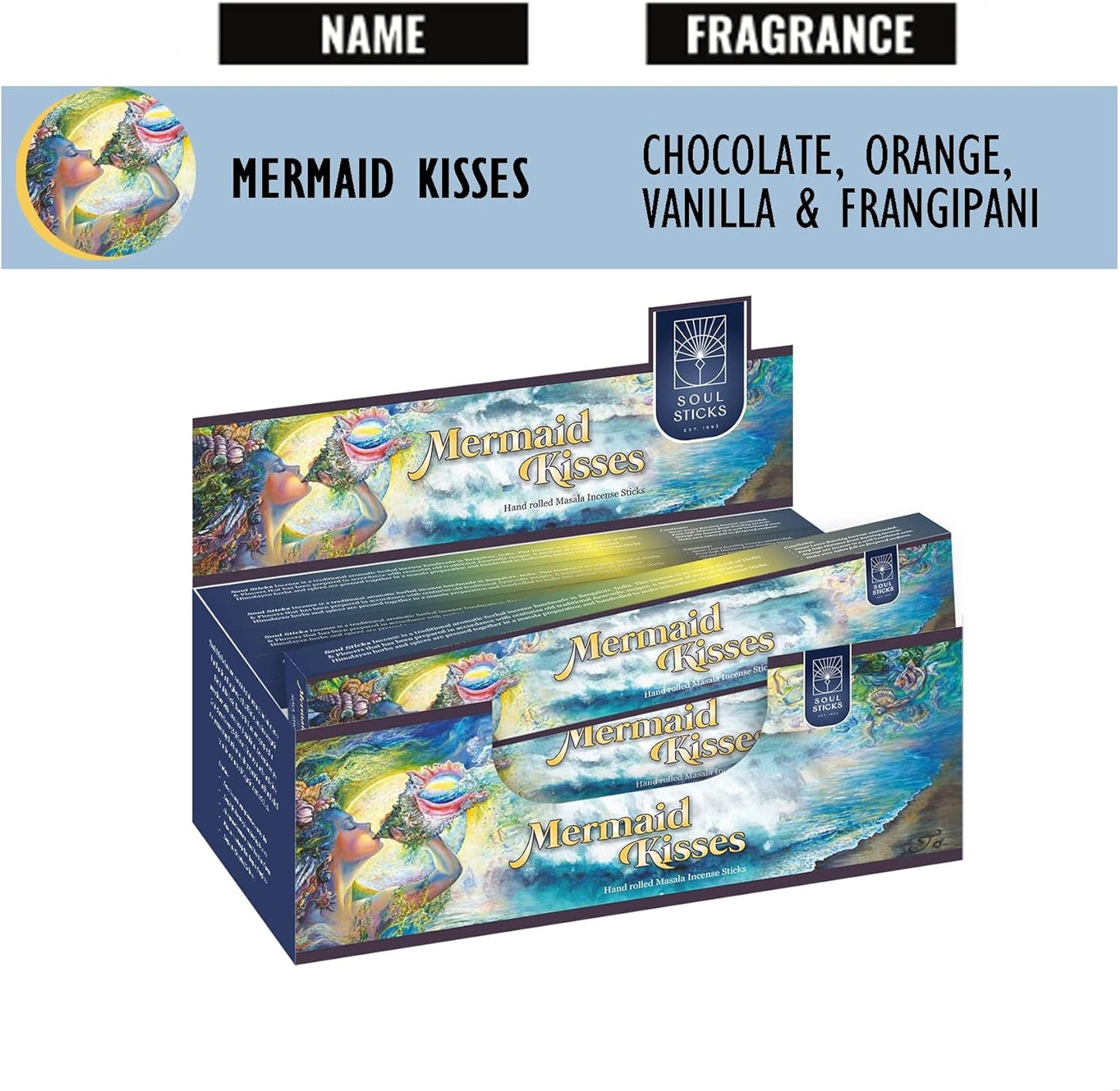 Soul Sticks, 15 G Mermaid Kisses Natural Masala Incense Sticks (12 PK BOX)