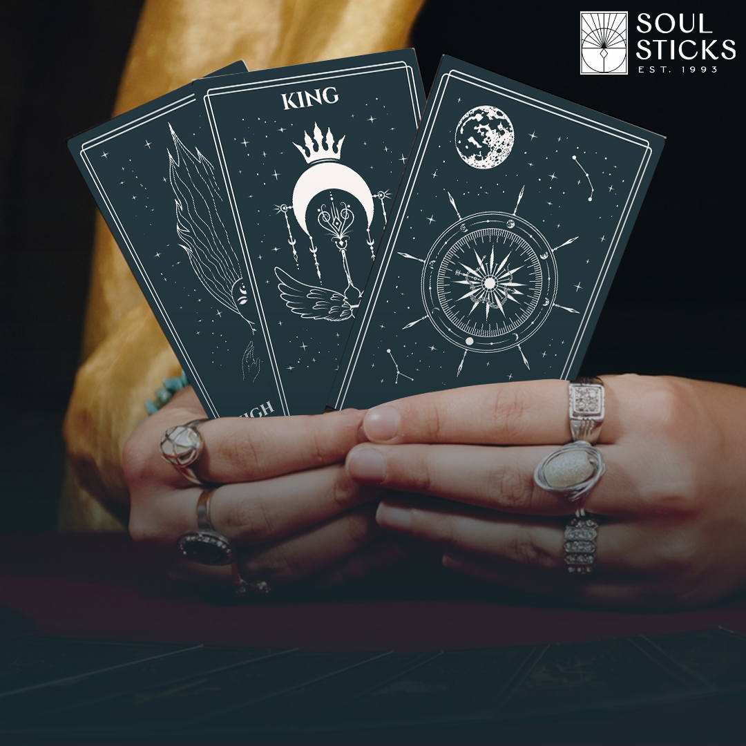 Set of spiritual cards with mystical artwork and messages.