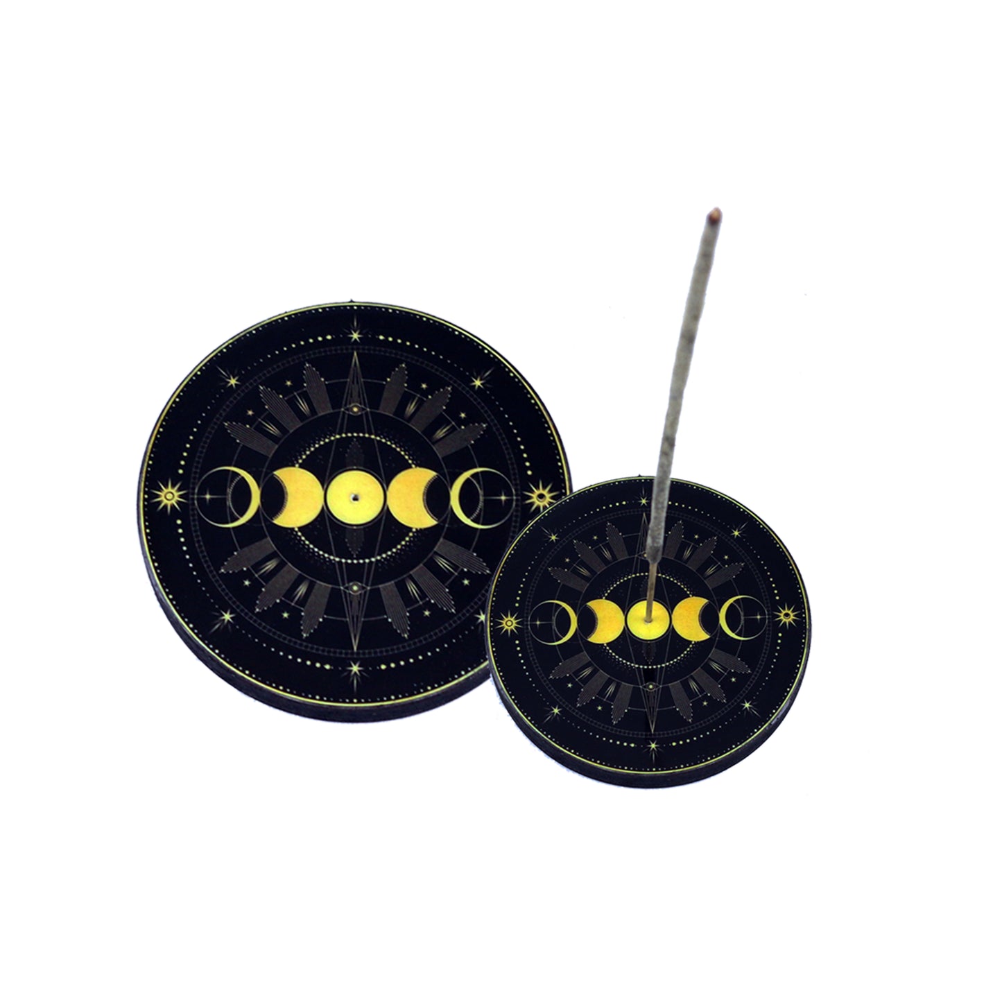 Triple Moon Round Wooden Incense Ash Catcher (4")