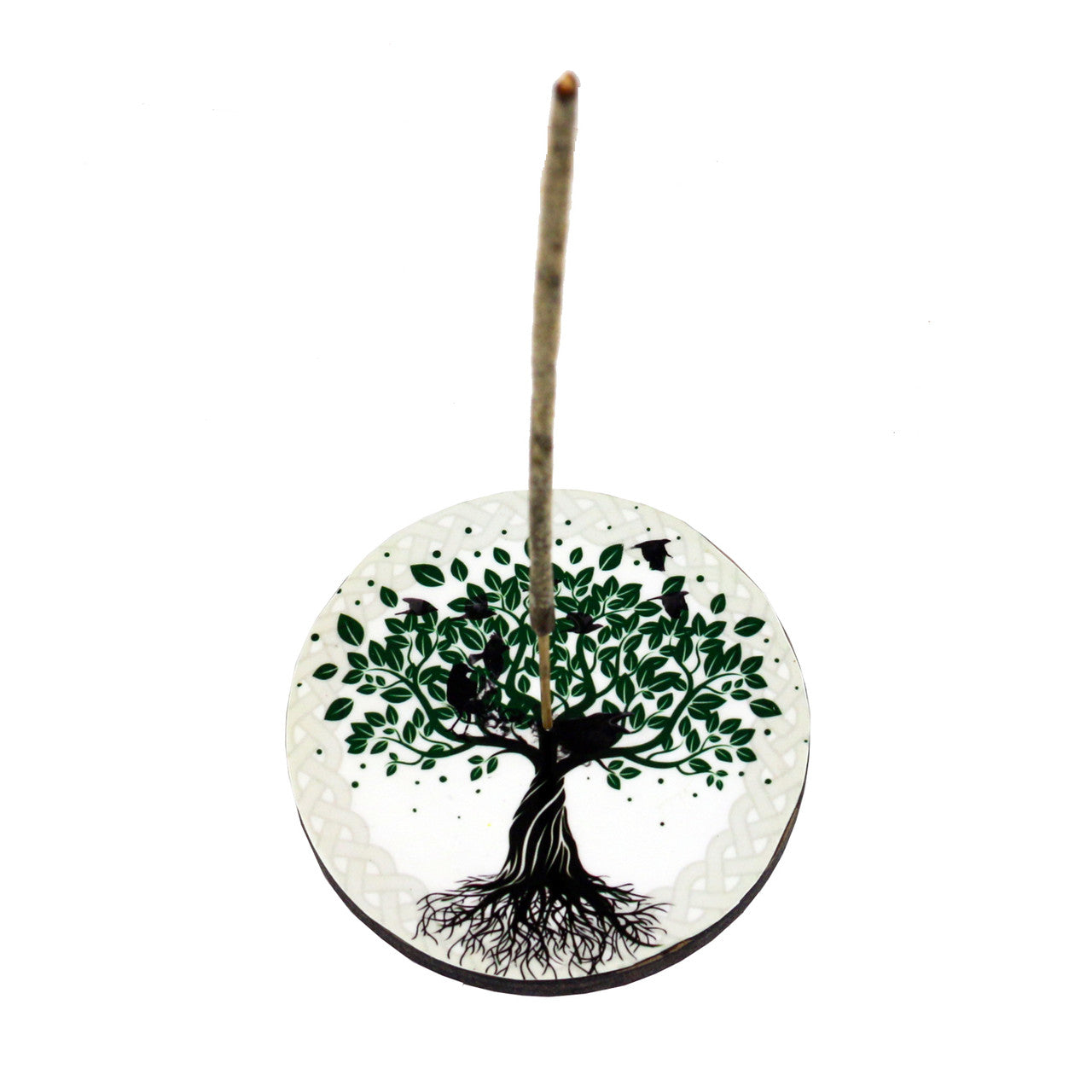 Tree of Life Round Wooden Incense Ash Catcher (4")