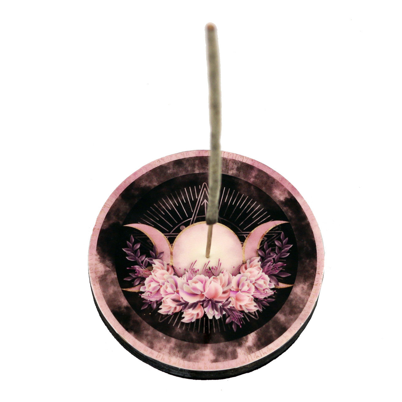 Triple Moon Round Wooden Incense Ash Catcher (4")