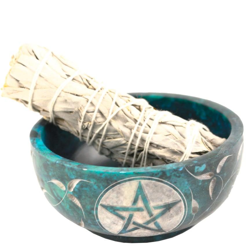 Turquoise Pentacle Hand-Carved Soapstone Smudge Bowl