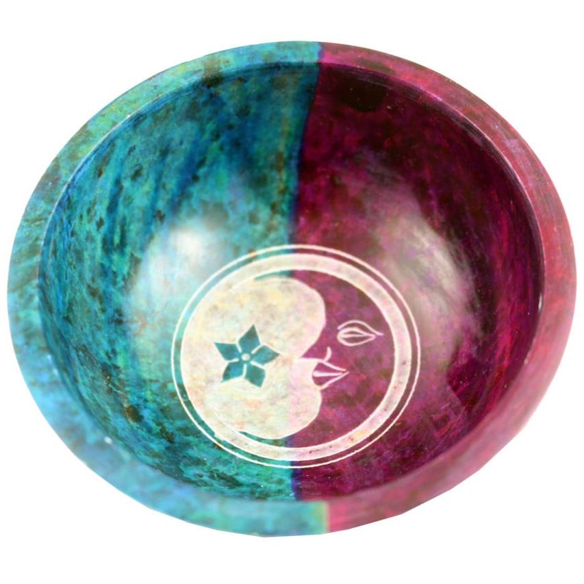Turquoise & Purple Moon Hand-Carved Soapstone Smudge Bowl