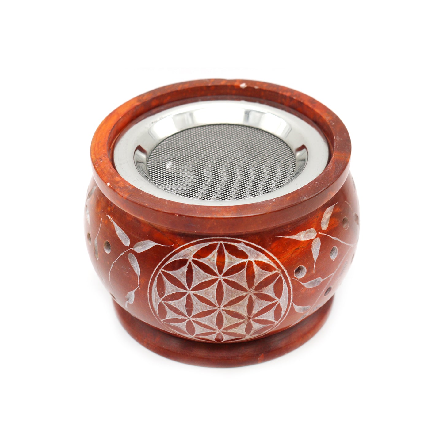 Orange Flower of Life Hand-Carved Soapstone Charcoal Burner