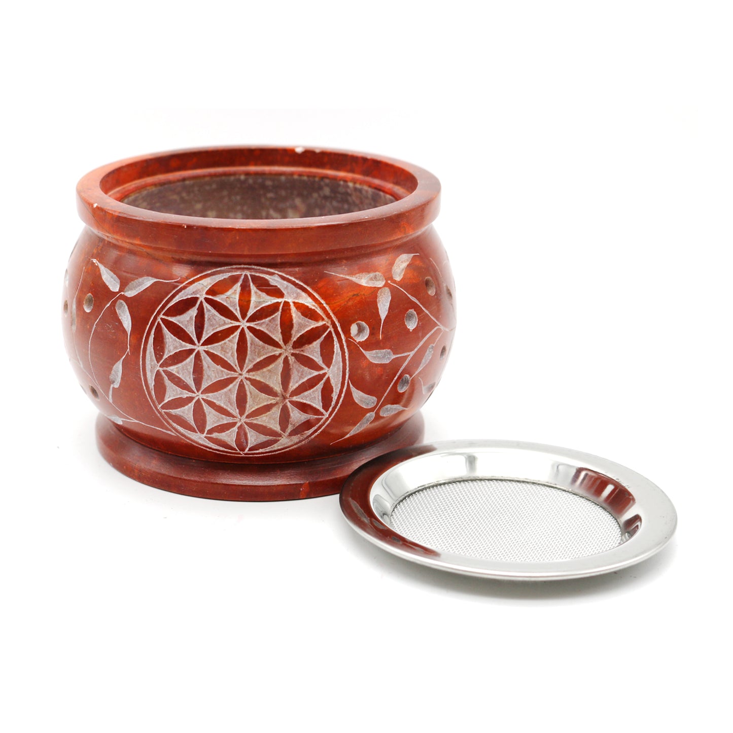 Orange Flower of Life Hand-Carved Soapstone Charcoal Burner